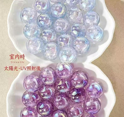 16mm UV 変色 & 蓄光レジンビーズ 100ml (23 個入) ドイツ環境配慮素材 オーロララメ DIY アクセサリーパーツ